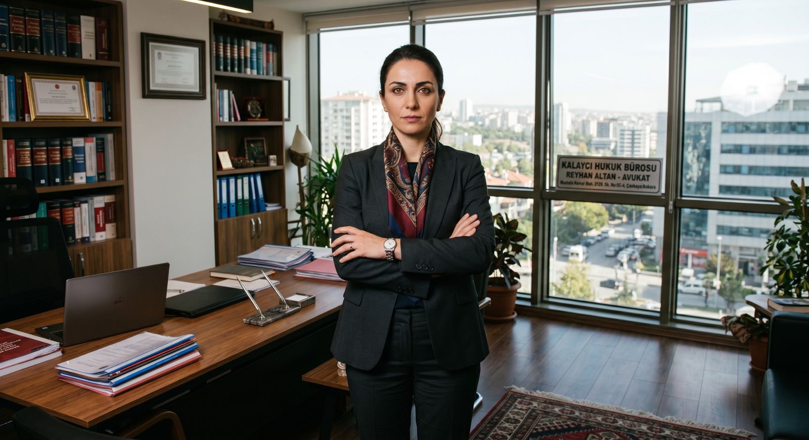 Kalaycı Hukuk Bürosu kıdemli ortağı Reyhan Altan, Çankaya, Ankara'daki ofisinde